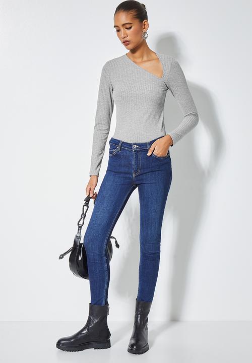 Superbalist -  Rib asymmetric neckline top - grey
