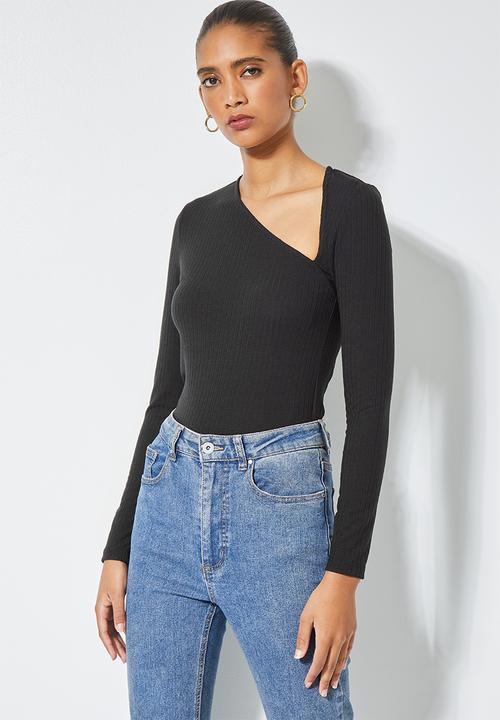 Superbalist - Rib asymmetric neckline top - black