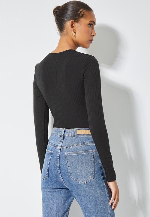 Superbalist - Rib asymmetric neckline top - black