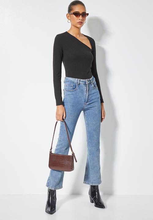 Superbalist - Rib asymmetric neckline top - black