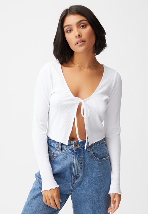 Cotton On - Vivvy tie front long sleeve cardi - white