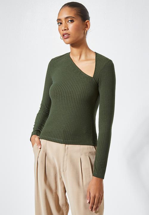 Superbalist -  Rib asymmetric neckline top - olive