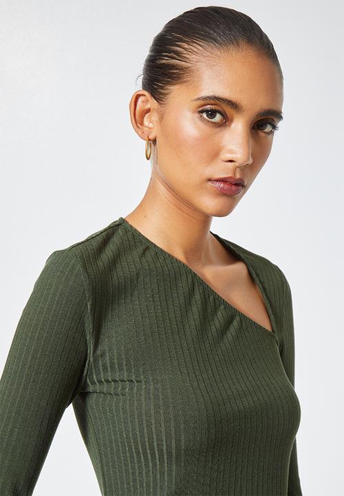 Superbalist -  Rib asymmetric neckline top - olive