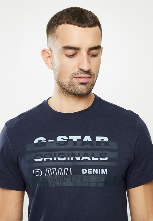 G-STAR - Originals stripe logo r short sleeve tee - navy