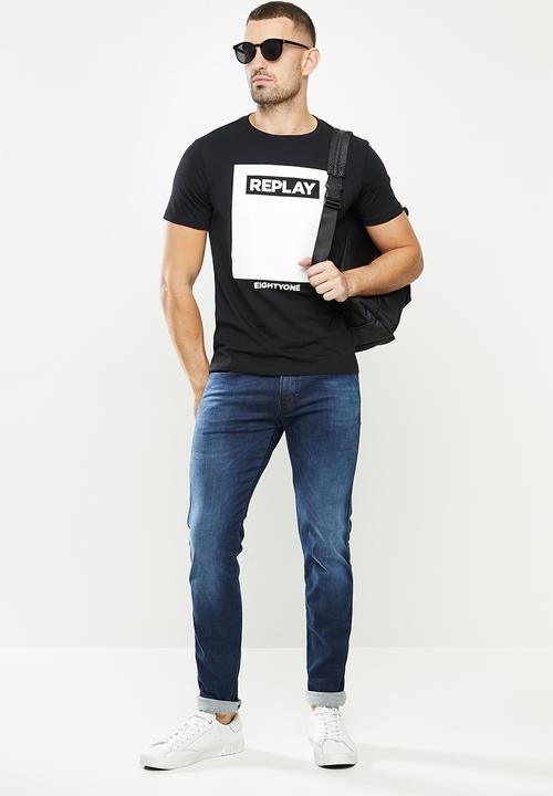 Replay - Replay label patch tee - black