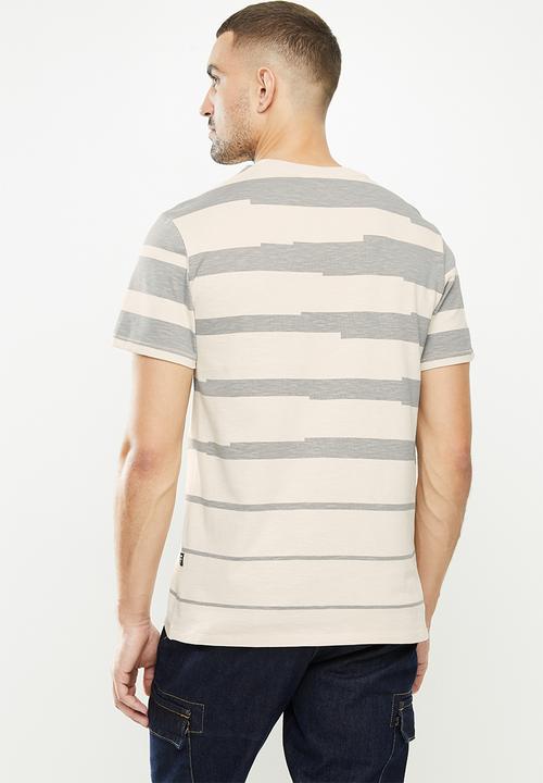 G-STAR - Pixalated stripe r short sleeve tee - beige & grey 