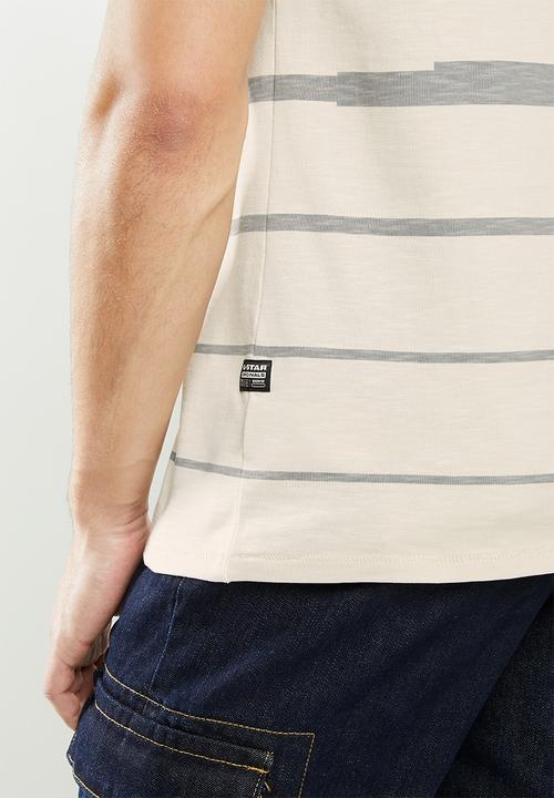 G-STAR - Pixalated stripe r short sleeve tee - beige & grey 