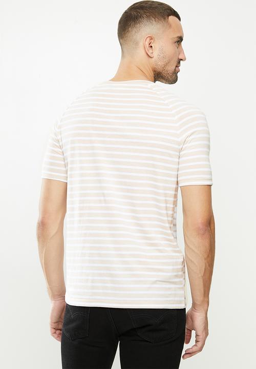 G-STAR - Korpaz stripe gr slim r short sleeve tee - white & beige 