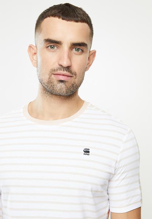 G-STAR - Korpaz stripe gr slim r short sleeve tee - white & beige 