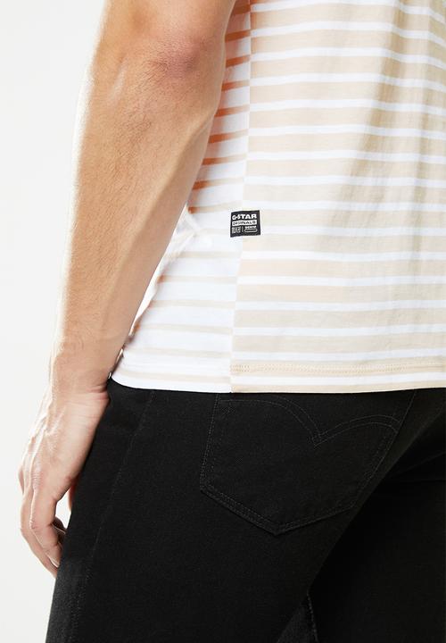 G-STAR - Korpaz stripe gr slim r short sleeve tee - white & beige 