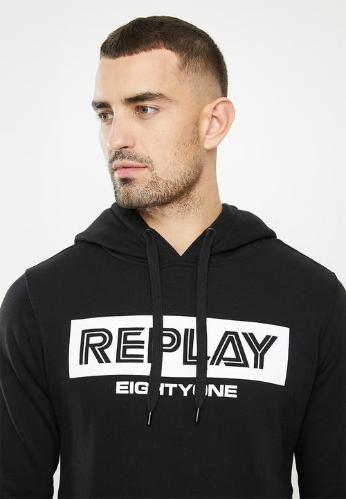 Replay - Replay label print hoodie - black