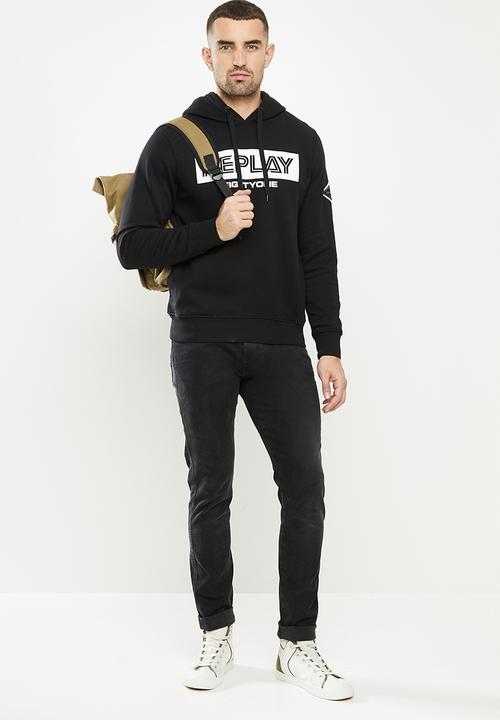 Replay - Replay label print hoodie - black