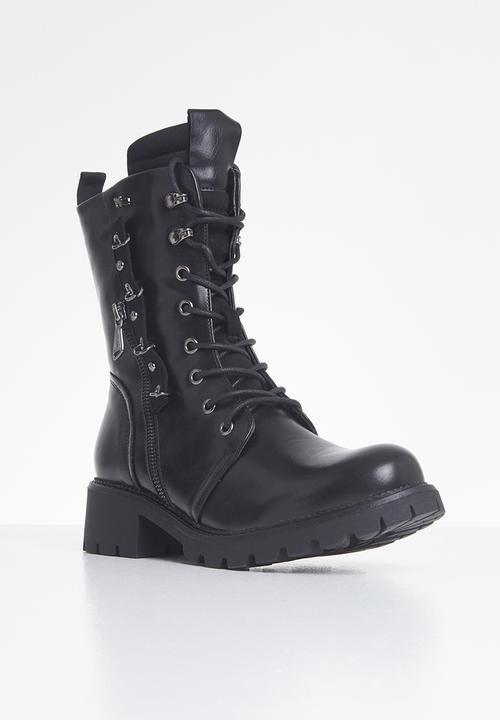 Plum - Motla combat boot - black