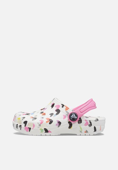 Crocs - Classic heart print clog kids - white & pink 