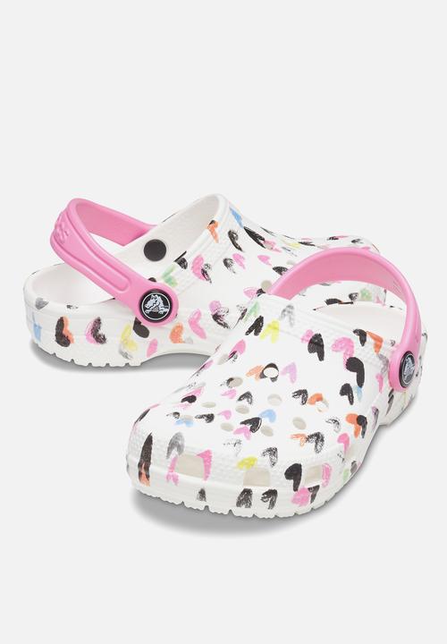 Crocs - Classic heart print clog kids - white & pink 