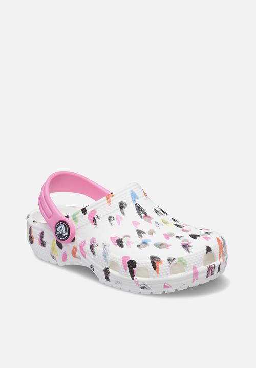 Crocs - Classic heart print clog kids - white & pink 