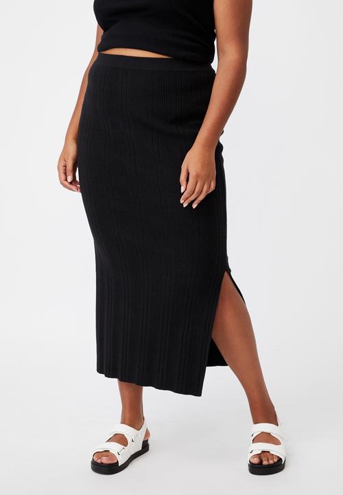 Cotton On - Curve knit midi skirt - black