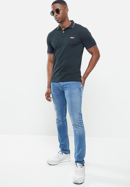 Superdry. - Classic micro lite tipped short sleeve polo - eclipse navy
