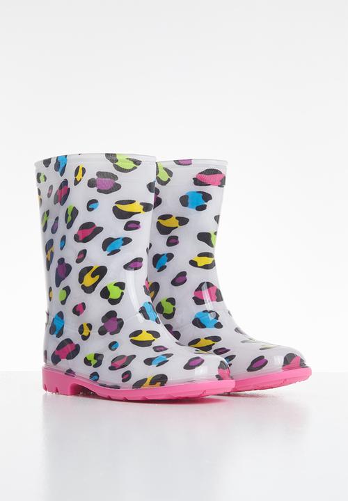 Pop Candy - Girls animal print rainboots - white