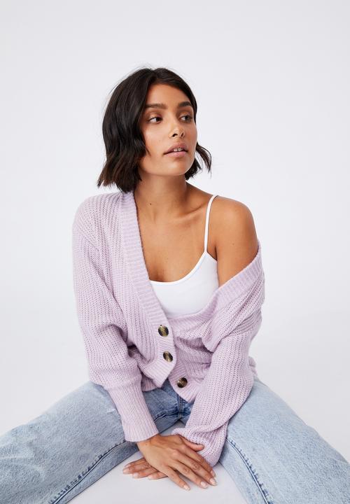 Cotton On - Dad rib cotton blend cardigan - lilac