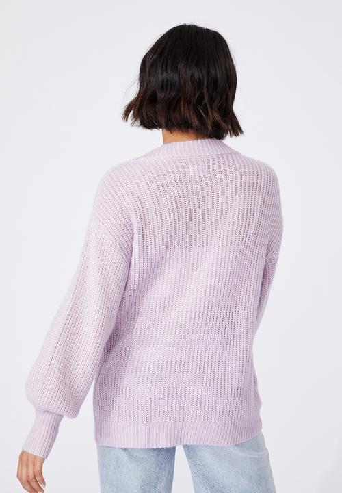 Cotton On - Dad rib cotton blend cardigan - lilac