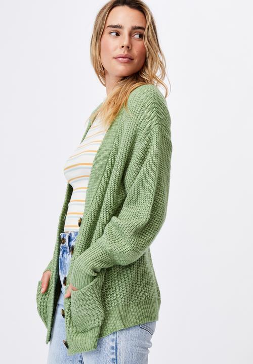 Cotton On - Dad rib cotton blend cardigan - green