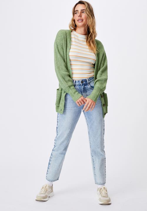 Cotton On - Dad rib cotton blend cardigan - green