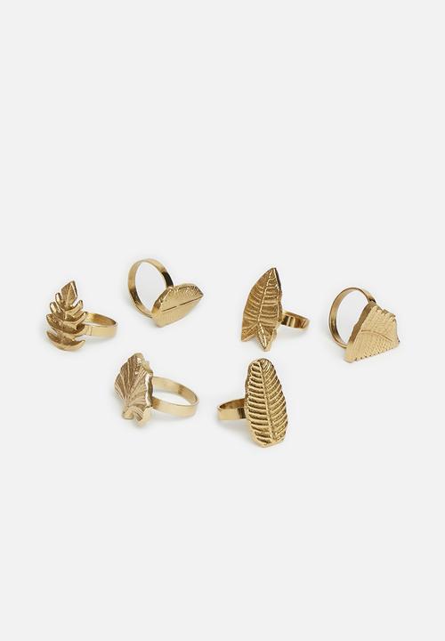 Excellent Houseware - Leafy napkin rings set of 6 - gold