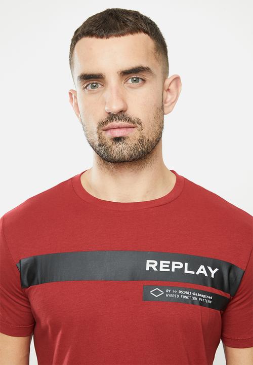 Replay - Replay retro stripe print tee - red