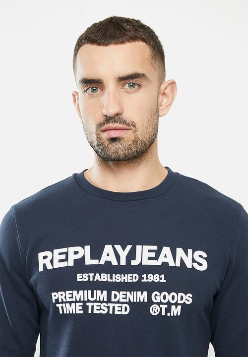 Replay - Replay jean logo crew fleece - navy