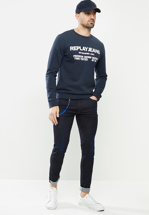 Replay - Replay jean logo crew fleece - navy