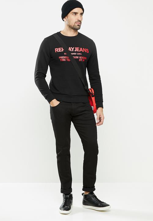Replay - Replay jean logo crew fleece - black