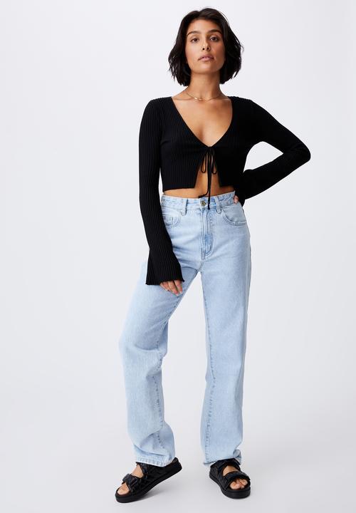 Cotton On - Sustain me variegated lettuce tie cardigan - black