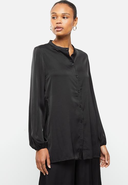 MILLA - Satin tunic with slits - black 