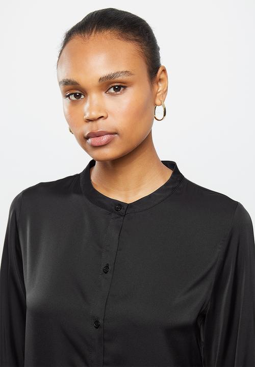 MILLA - Satin tunic with slits - black 