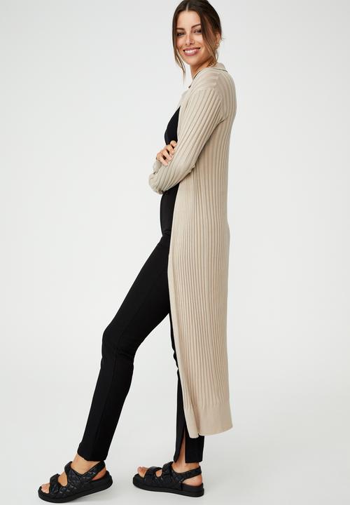 Cotton On - Sustain me variegated rib collar longline cardigan - latte