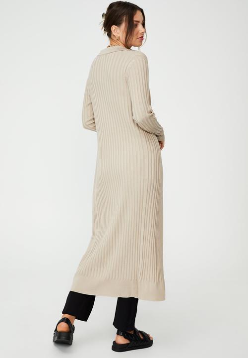Cotton On - Sustain me variegated rib collar longline cardigan - latte