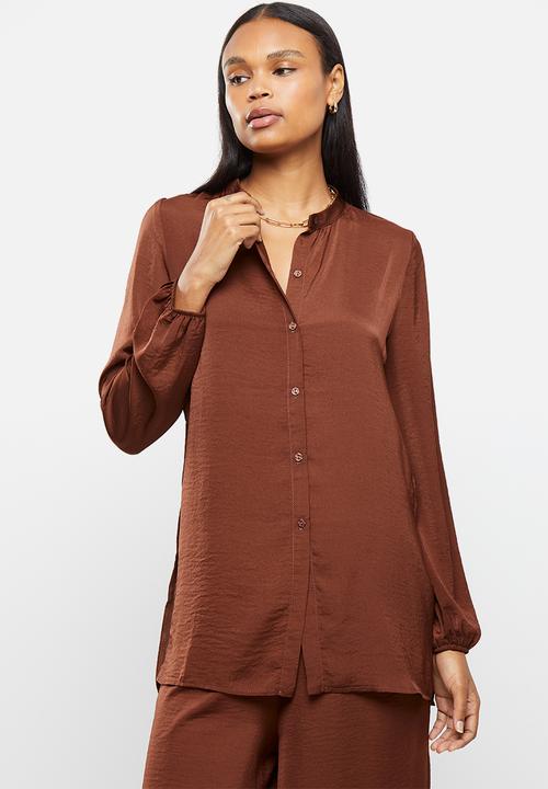 MILLA - Satin tunic with slits - rust