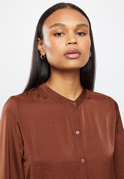 MILLA - Satin tunic with slits - rust