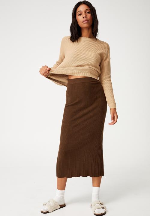 Cotton On - Ultimate knit midi skirt - brown