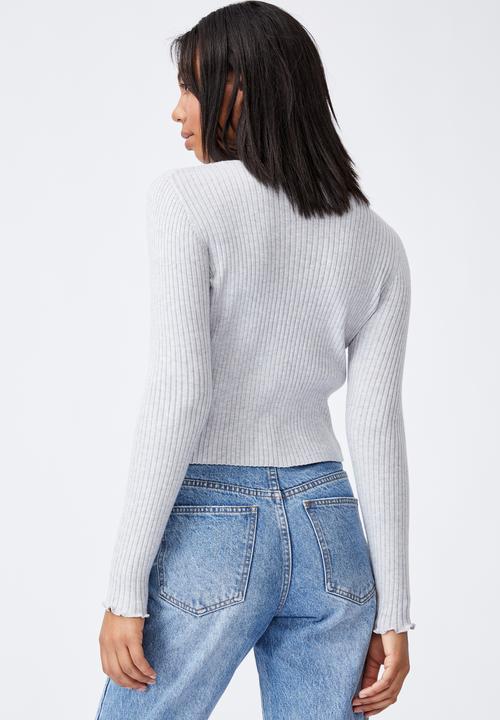 Cotton On - Ultimate variegated ribbed mock neck - grey