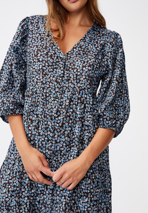Cotton On - Woven Kaia button through midi dress - black & blue 