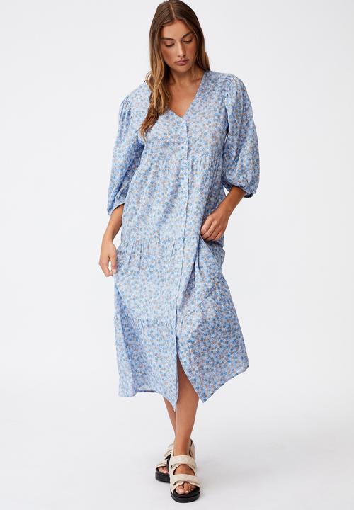 Cotton On - Woven Kaia button through midi dress - dusk blue