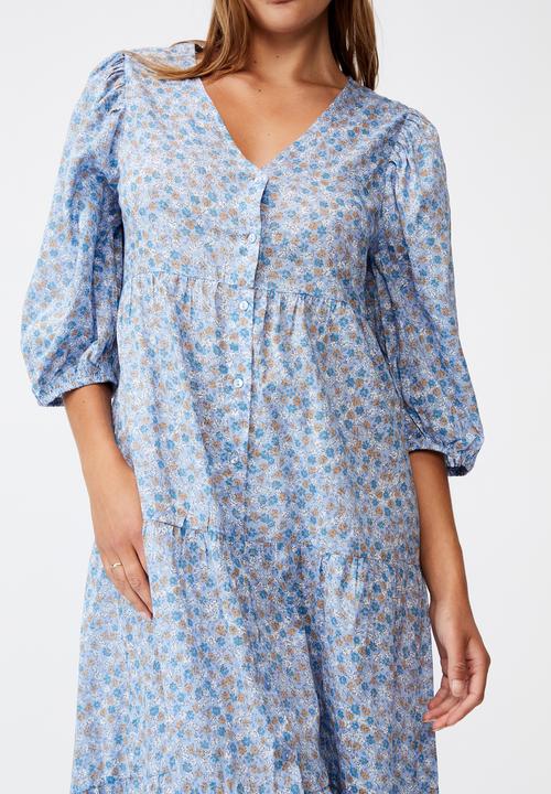 Cotton On - Woven Kaia button through midi dress - dusk blue