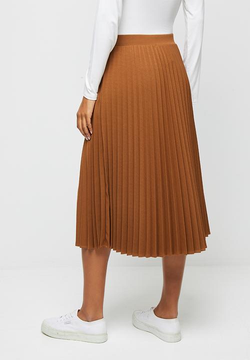 edit - Pleated midaxi skirt - tobacco