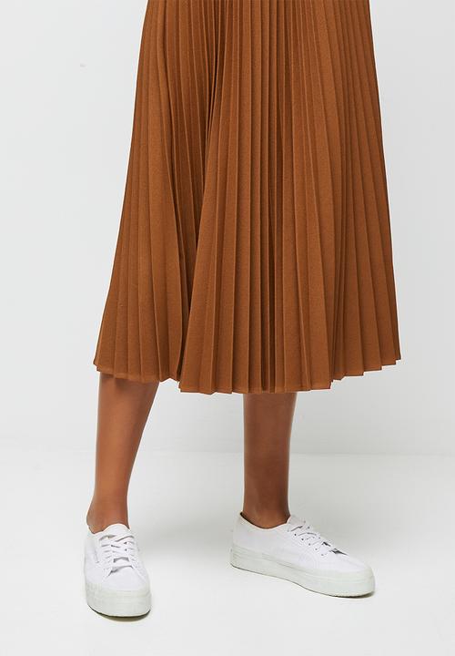 edit - Pleated midaxi skirt - tobacco
