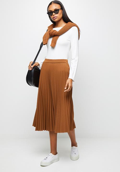 edit - Pleated midaxi skirt - tobacco