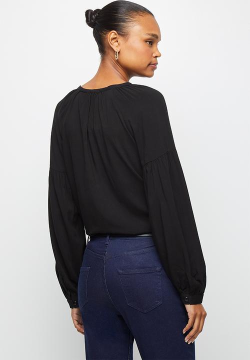 edit - Longline balloon sleeve blouse - black