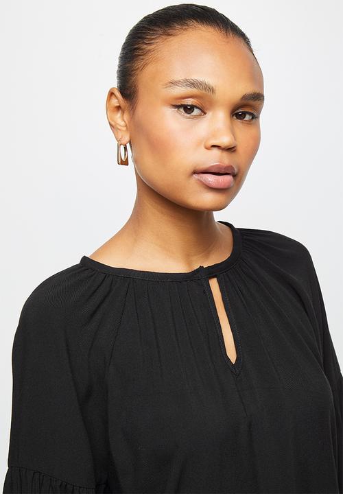 edit - Longline balloon sleeve blouse - black