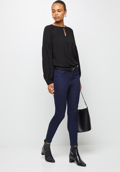 edit - Longline balloon sleeve blouse - black